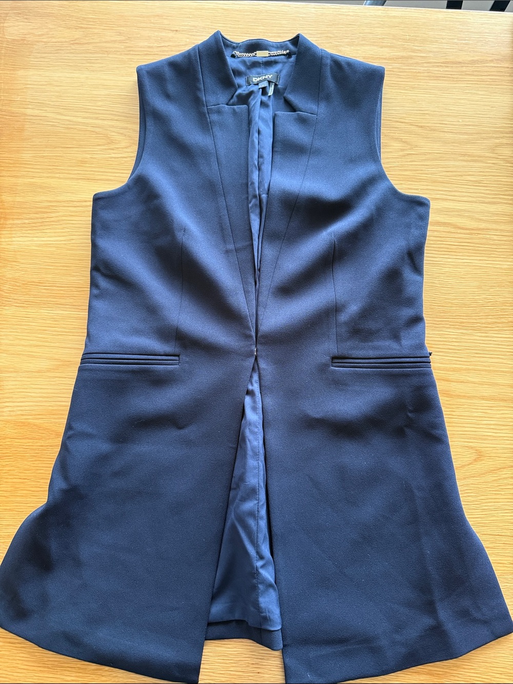 DKNY Navy Sleeveless Long Vest